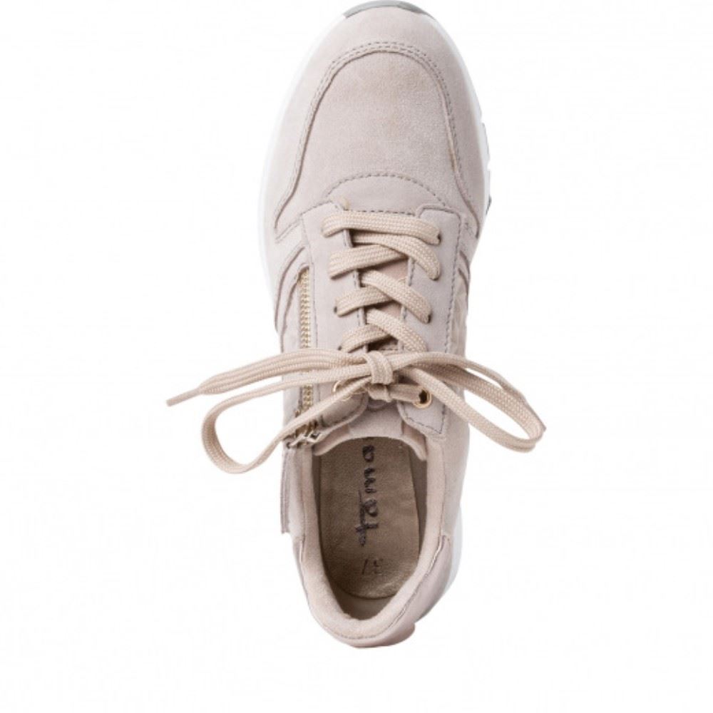 Tamaris Sneaker Leder Keilabsatz Reißverschluss weiß beige  1-1-23702-24 