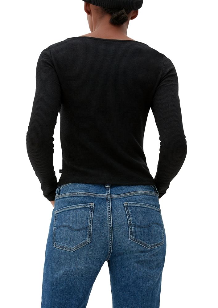 QS designed by Langarmshirt mit Cut-Out weiß, schwarz S13 2127642 