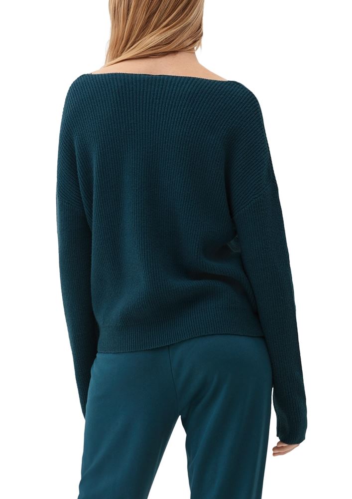 QS designed by Strickpullover Viskosemix V- Ausschnitt rosa, grün S22 2124656 L | 6985 BLUE GREEN | 