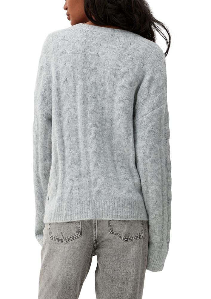 QS designed by Strickpullover mit Zopfmuster blau, grau S22   2119023 XL | 9400 GREY/BLACK | 