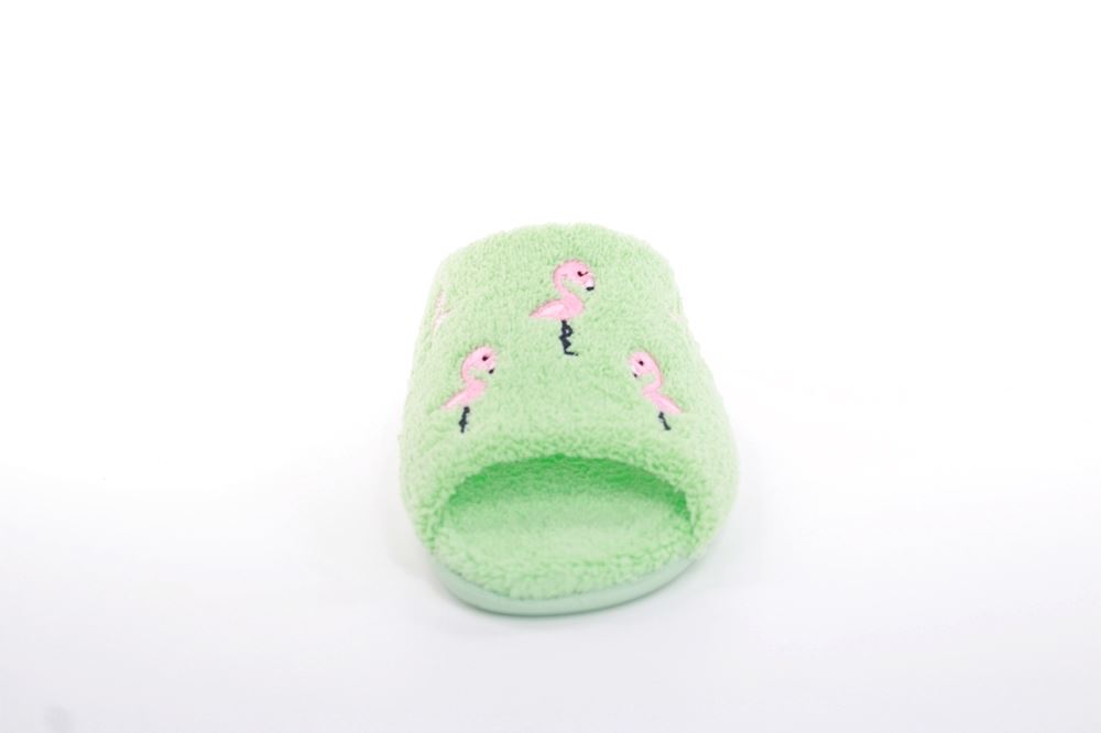 s`knöpfli Damen Pantolette Hausschuh Frottee Flamingo- Motiv grün S13 Z28814 