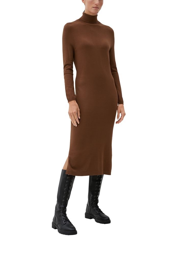 s.Oliver Damen Strickkleid Viskosemix Rippbündchen braun schwarz S22 2121299 