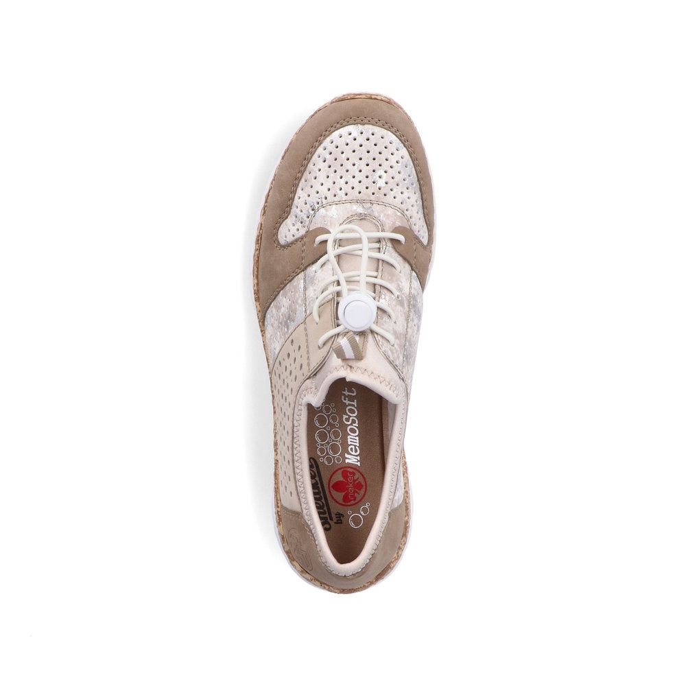 Rieker Antistress Damen Slipper Sneaker Schnellschnürung Lochmuster beige S13 N4255-60 