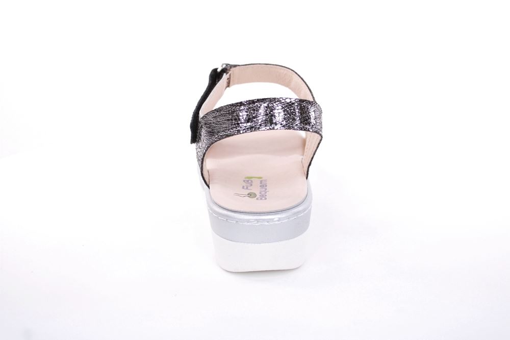 Fußbequem Damen Sandale Wechselfußbett metallisch glänzend schwarz S13 10101 