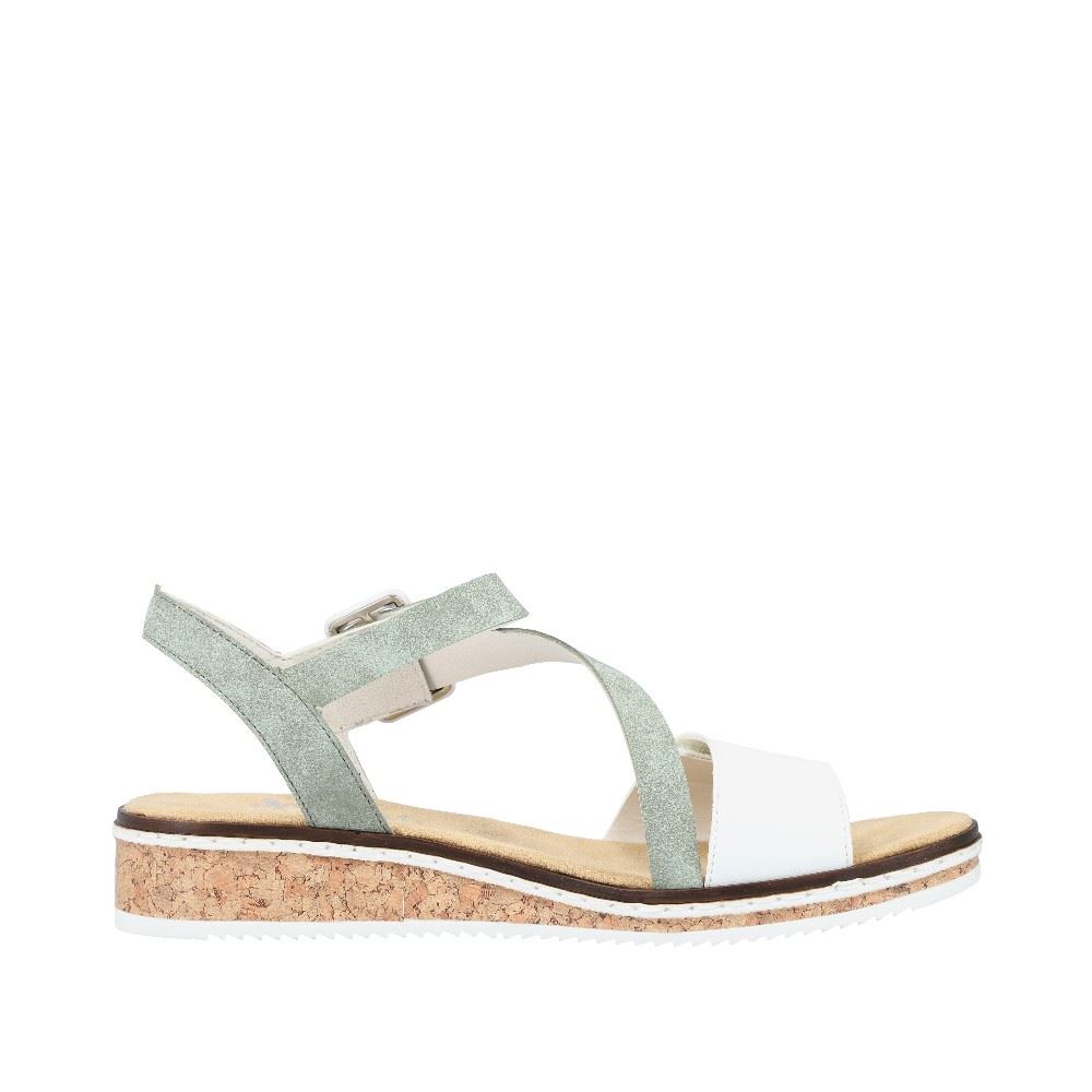 Rieker Sandalette Keilabsatz mintgrün perlweiß V3660-52 