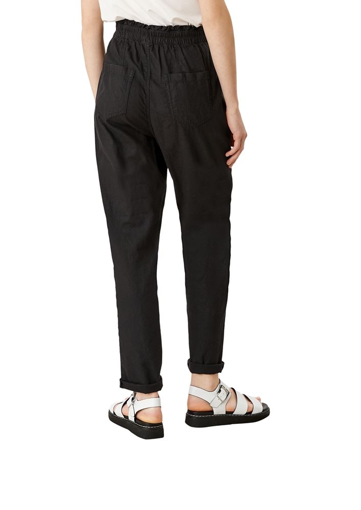 QS designed by High- Waist- Hose Leinenmix beige, schwarz S12 2113451 36 | 9999 black | 