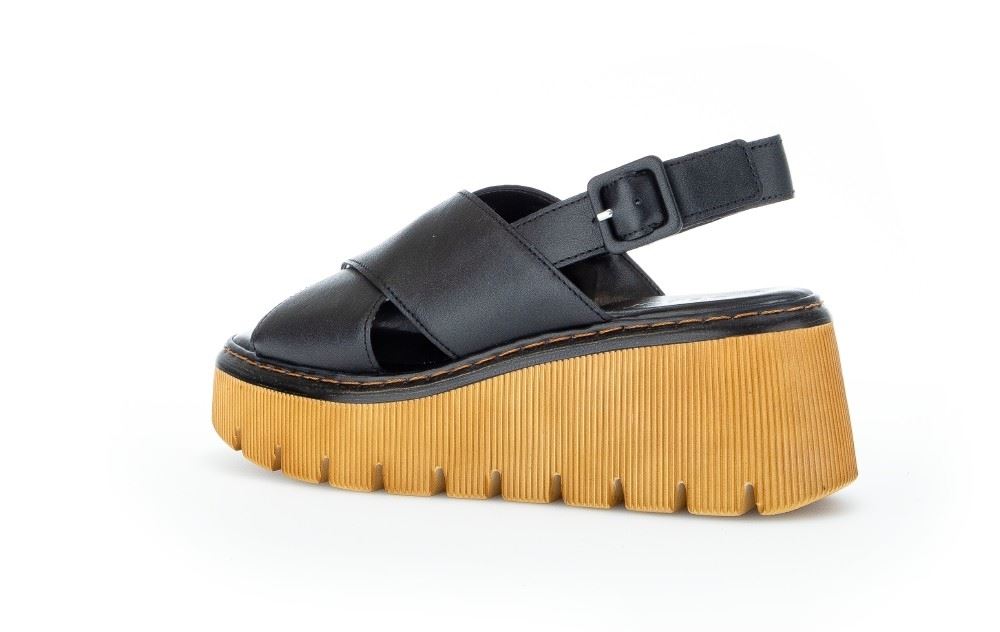 Gabor Plateau Sandale schwarz Leder 84.711.27 5,5 | schwarz (cognac | F