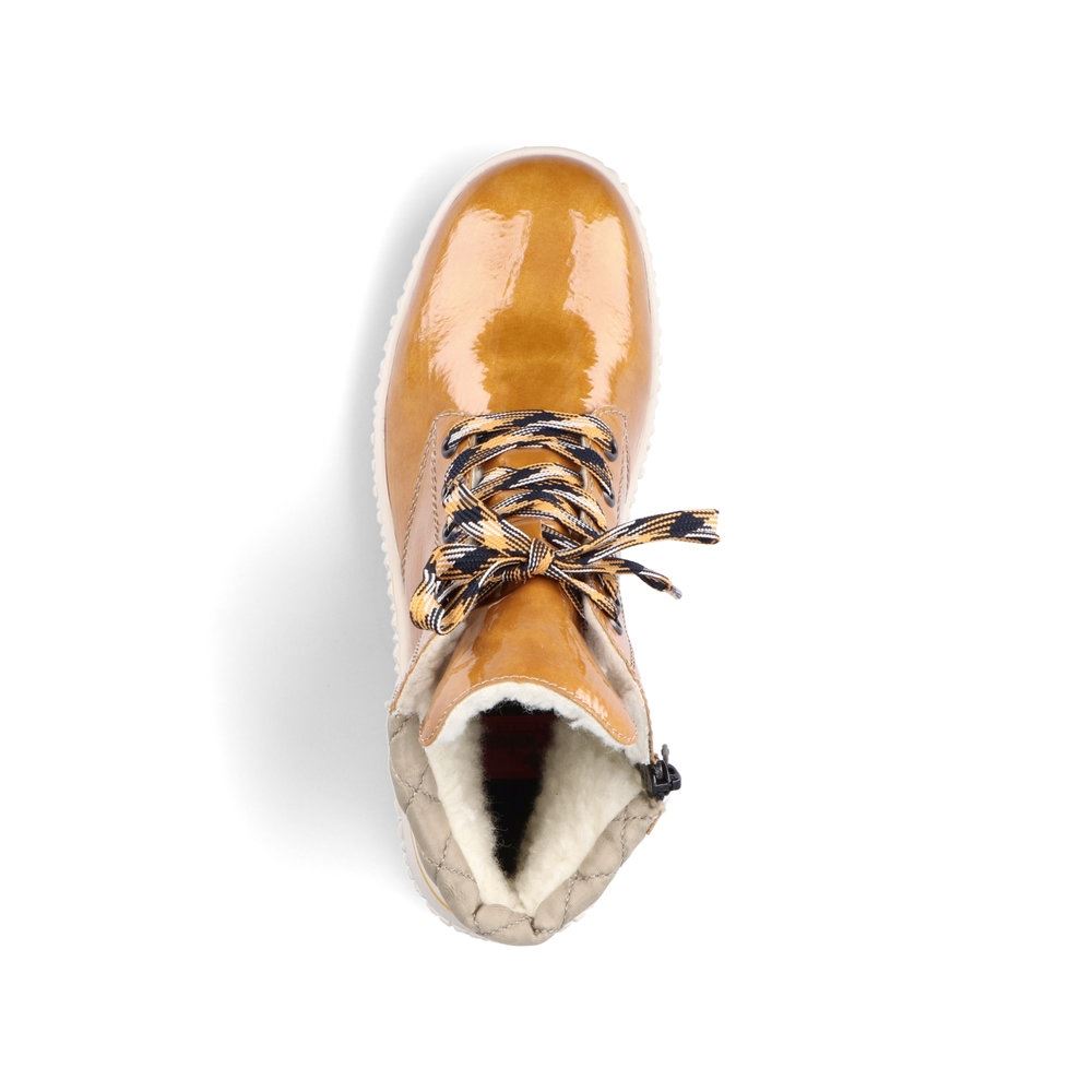 Rieker Antistress Schnürstiefel Schnürboot Lack-Optik gelb  S21  Z4206-68 39 | miele/beige | E