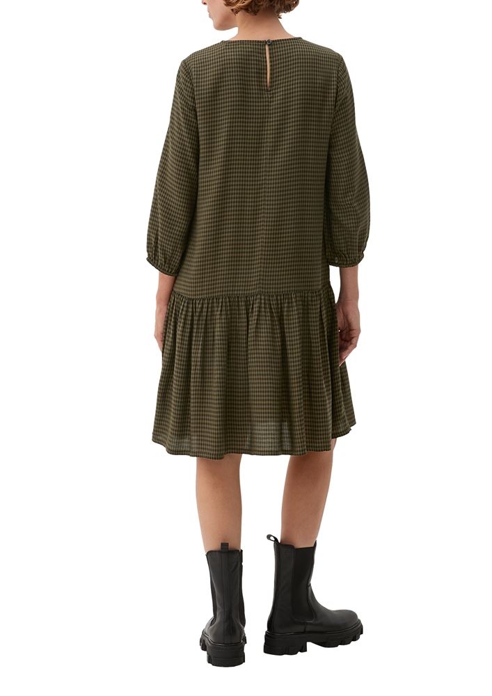 s.Oliver Damen Volantkleid karriert Rundhals-Ausschnitt orange, grün S22 2120724 34 | 79N0 GREEN | 
