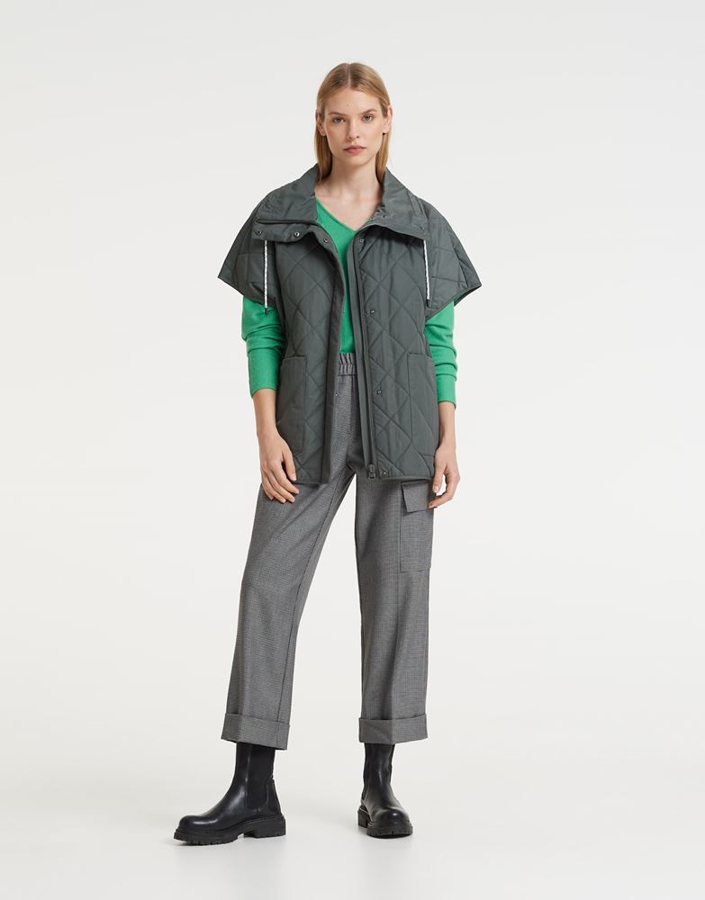 OPUS Steppweste Wirobe Cape überschnittene Schulter oversized grün S22 246669316145 