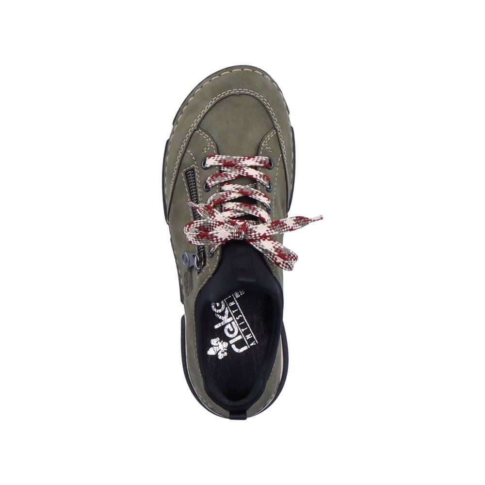 Rieker Antistress Damen Slipper Sneaker Schlupfschaft Zierreißverschluss Wechselfußbett grün S22 45973-54 37 | liane/schwarz | F