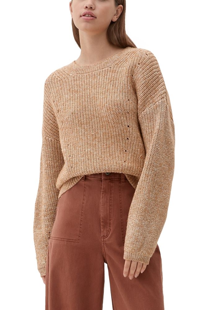 QS designed by Pullover Ajourmuster Rundhalsausschnitt weiß, braun, schwarz S22 2119037 