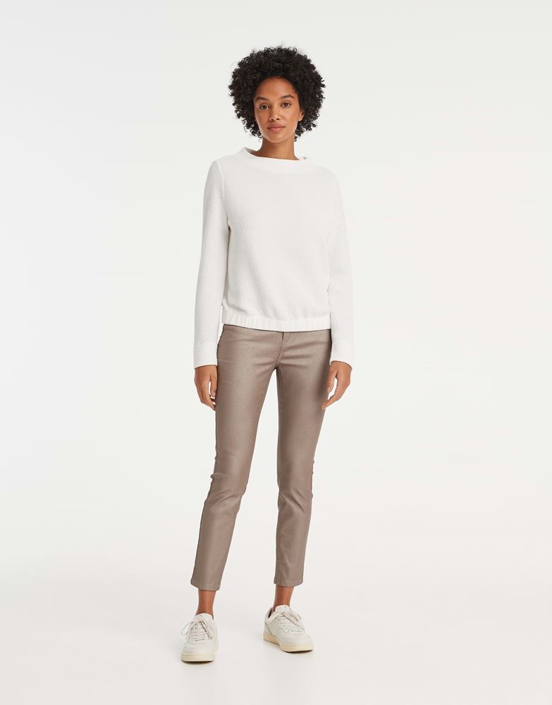 OPUS Sweatshirt Gasdina  Funnelneck Waffelstruktur Gummibund beige S22 1013049448100 