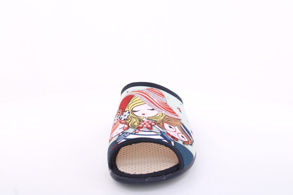 s`knöpfli Damen Pantolette Hausschuh Motiv blau S13 Z28827 