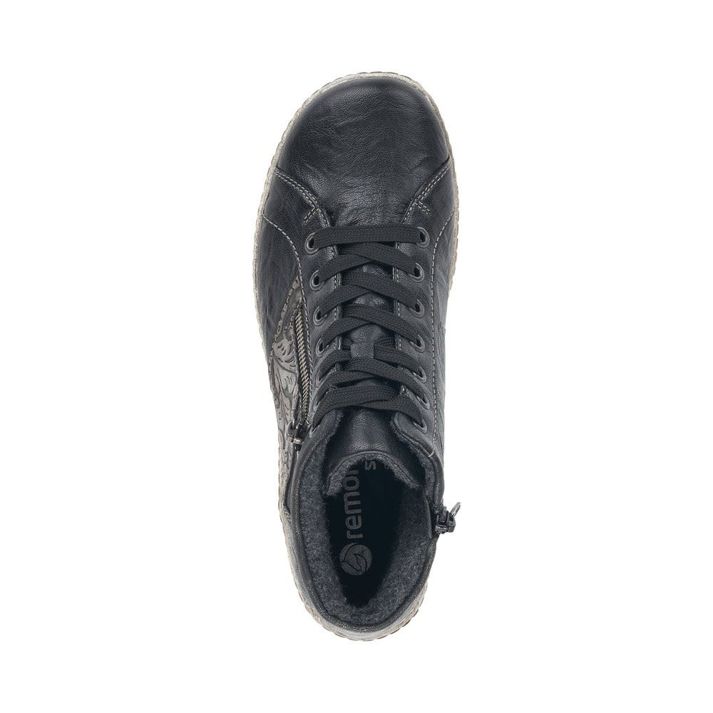 Remonte Stiefelette Schnürstiefel Reißverschluss Tex Membran Wechselfußbett schwarz grau  R1497-45 