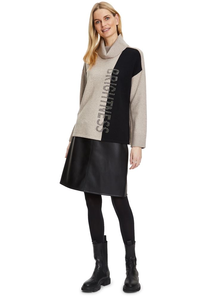 Betty Barclay Strickpullover Rollkragen Schriftzug Strasssteine schwarz S22  57581026 