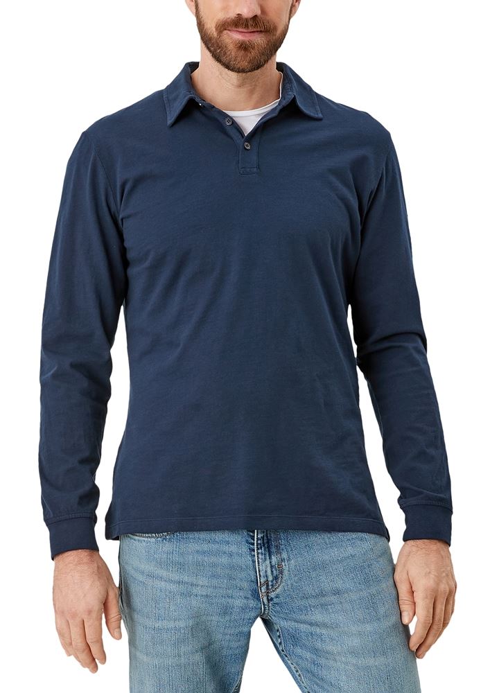 s.Oliver Shirt langarm Flammgarnjersey Polokragen blau  schwarz S12 2115897 