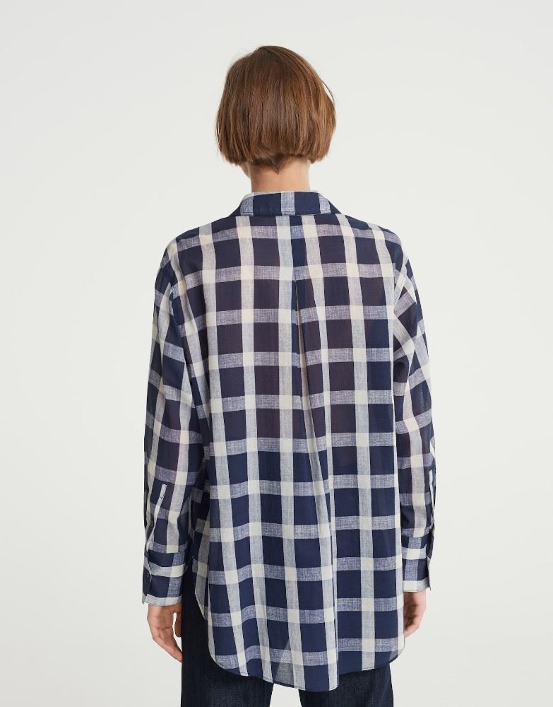 OPUS Bluse FRANNIE Oversize Longbluse kariert blau S22 10070610602143 