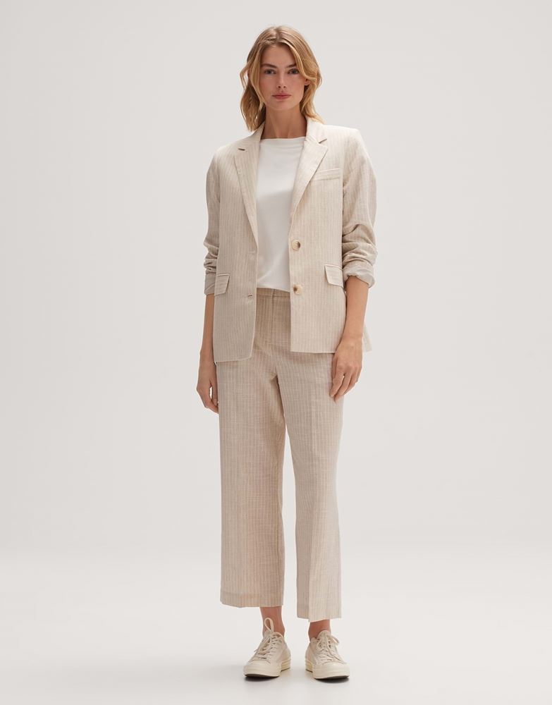OPUS Blazer Jenga Leinenmix Klappentaschen helle Streifen beige S13  10164911342185 
