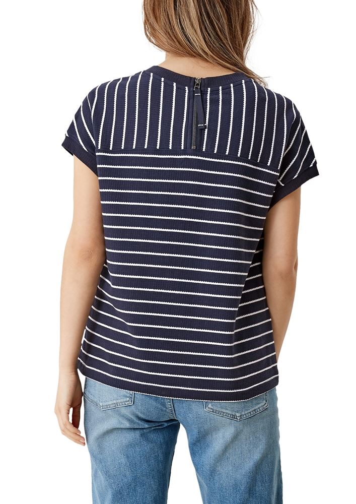 s.Oliver Damen  T-Shirt überschnittene Schulter Streifen rot blau S12 2112331 