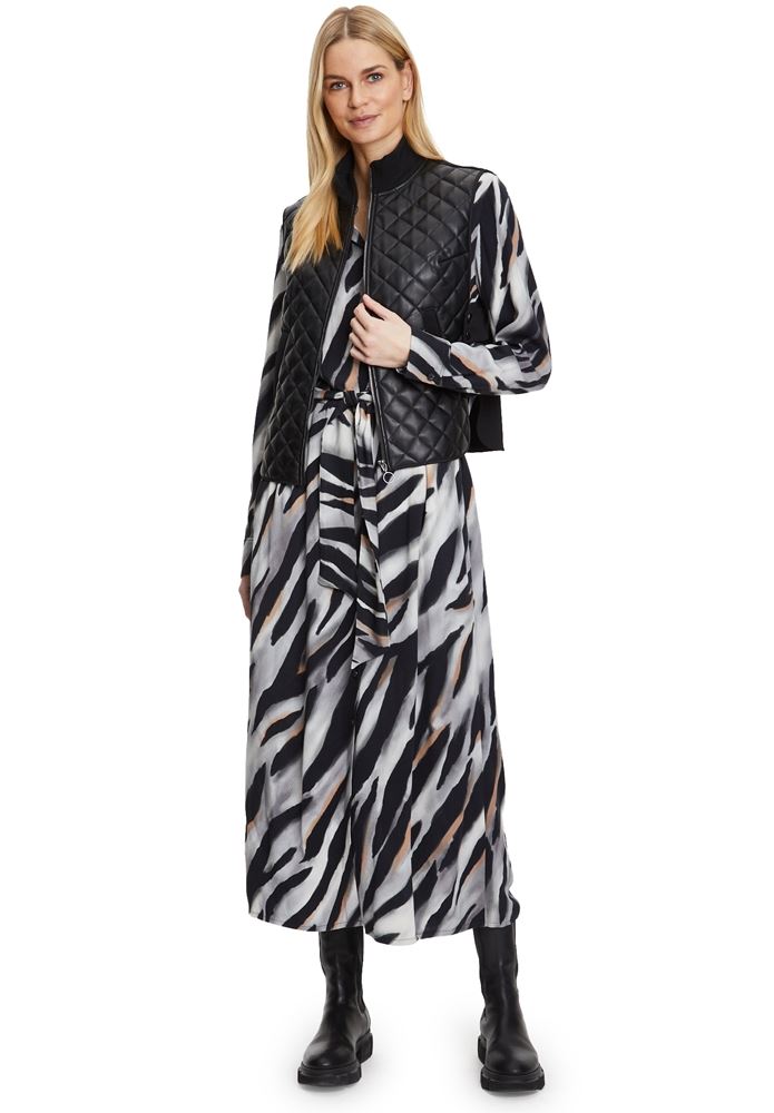 Betty Barclay Hemdblusenkleid Midi- Länge Knopfleiste Bindegürtel Allover- Print schwarz S22 12341529 