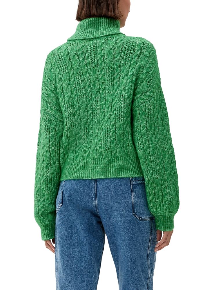 QS designed  by Pullover Ajourmuster Rollkragen beige, grün S22 2119042 L | 76W0 GREEN | 