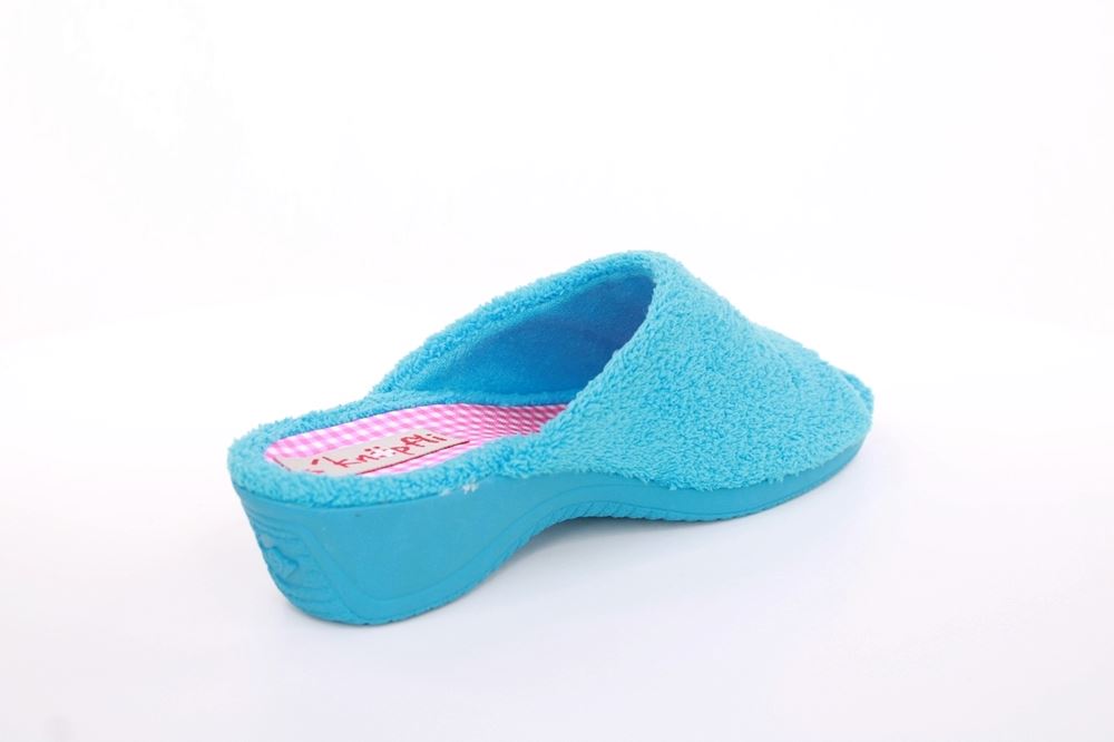 s`knöpfli Damen Pantolette Hausschuh Frottee Motiv- Druck blau S13 K27314 