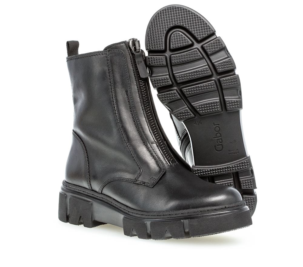 Gabor Bikerboot Stiefelette Leder Reißverschluss Wechselfußbett schwarz S22 91.733.27 