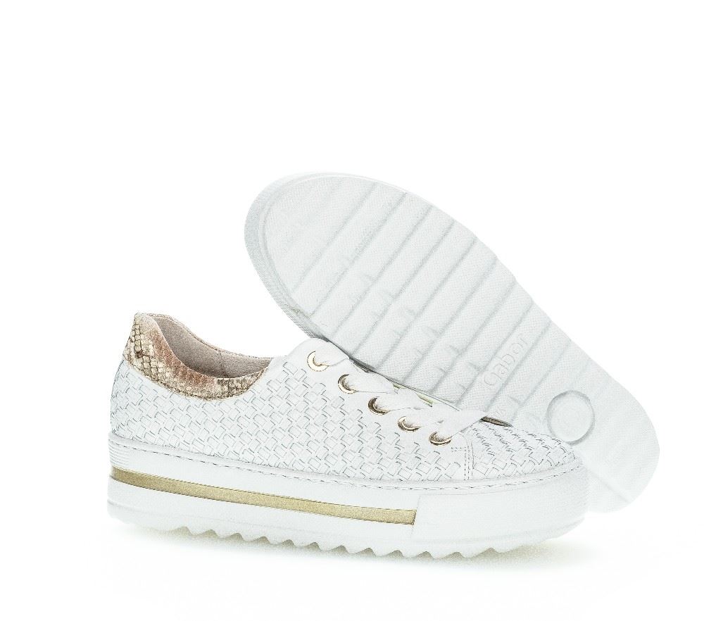 Gabor Sneaker low Leder Flechtoptik Golddetails Wechselfußbett weiß S12 86.499.50 7 | weiss/beige (go | G