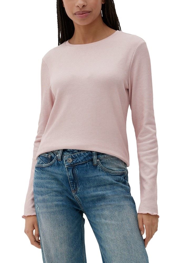 QS designed by Longsleeve mit Rippstruktur rosa, lila S13 2126088 