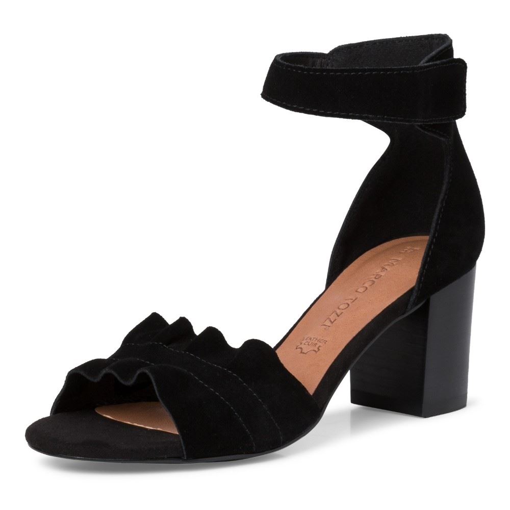 MARCO TOZZI Sandalette Leder Blockabsatz braun beige S12 2-2-28398-28 37 | 007 BLACK UNI | 