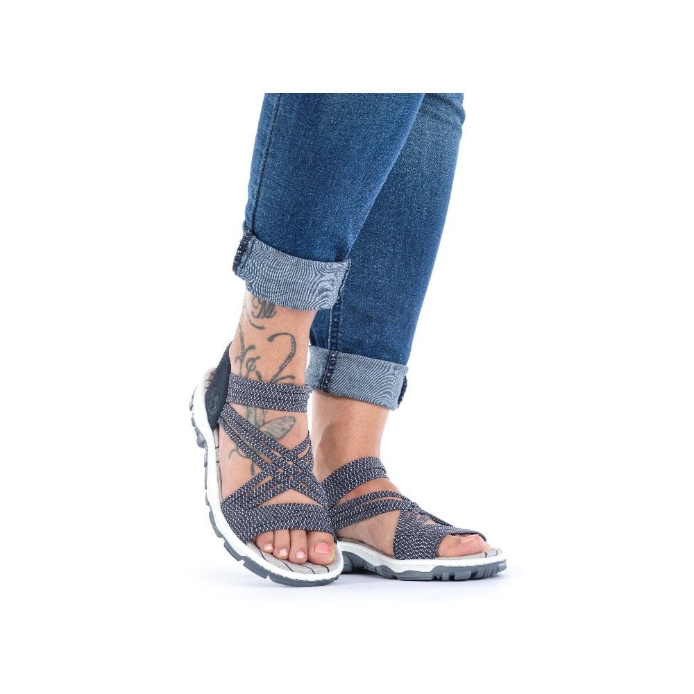 Rieker Damen Trekkingsandale 68888-14 39 | pazifik-weiss/p | E