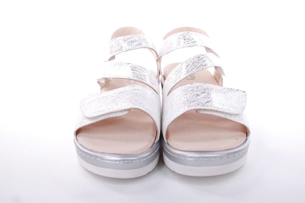 Fußbequem Damen Sandale Wechselfußbett metallisch glänzend weiß S13 10201 