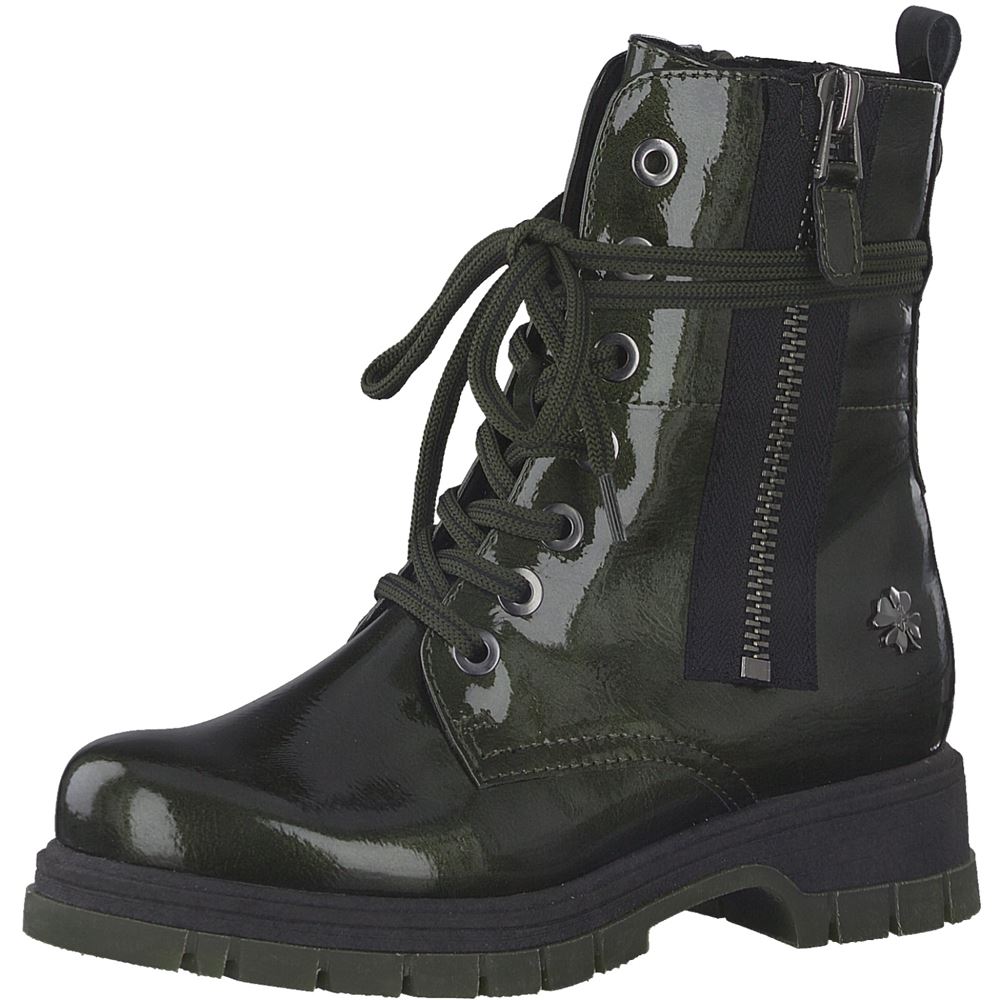 MARCO TOZZI by Guido Maria Kretschmer Schnürboots Schnürstiefelette Lack- Optik beige,grün S22  2-2-85200-29 