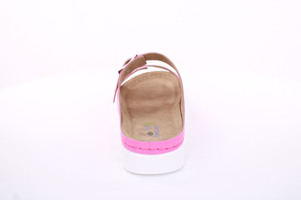 Fußbequem Damen Pantolette Leder gelb, pink S13 9002 