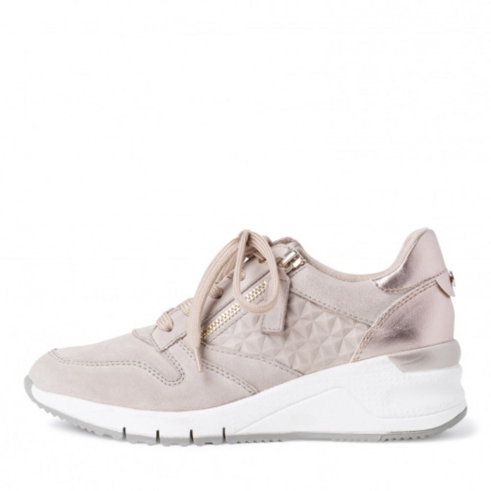 Tamaris Sneaker Leder Keilabsatz Reißverschluss weiß beige  1-1-23702-24 