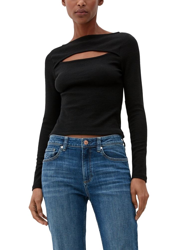 QS designed by Langarmshirt mit Cut-Out weiß, schwarz S13 2127642 