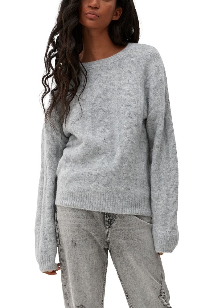 QS designed by Strickpullover mit Zopfmuster blau, grau S22   2119023 XL | 9400 GREY/BLACK | 