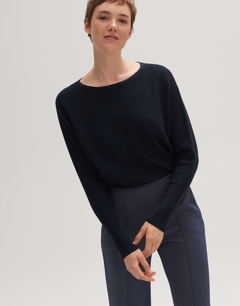 OPUS Strickpullover Pisol ECOVERO™ Viskose Mix U-Boot Ausschnitt  kurze Silhouette rosa, blau S13 10142110298171 40 | 60020 coal blue | 