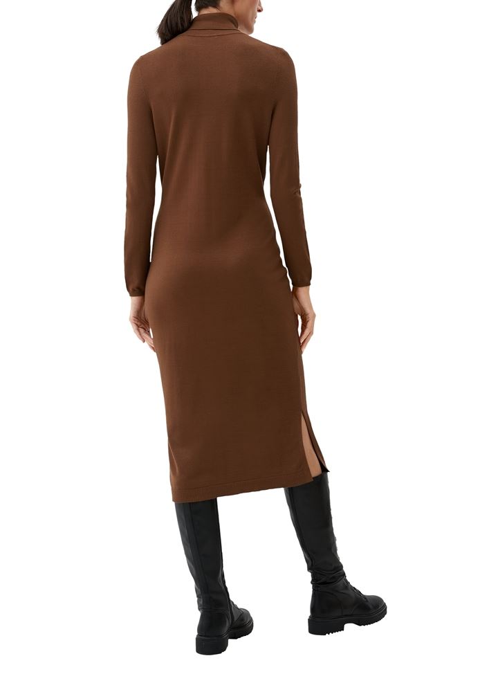 s.Oliver Damen Strickkleid Viskosemix Rippbündchen braun schwarz S22 2121299 