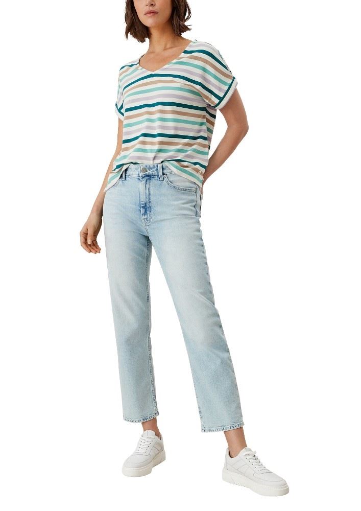 s.Oliver Damen Shirt Viskose gestreift weiß S12 2114337 