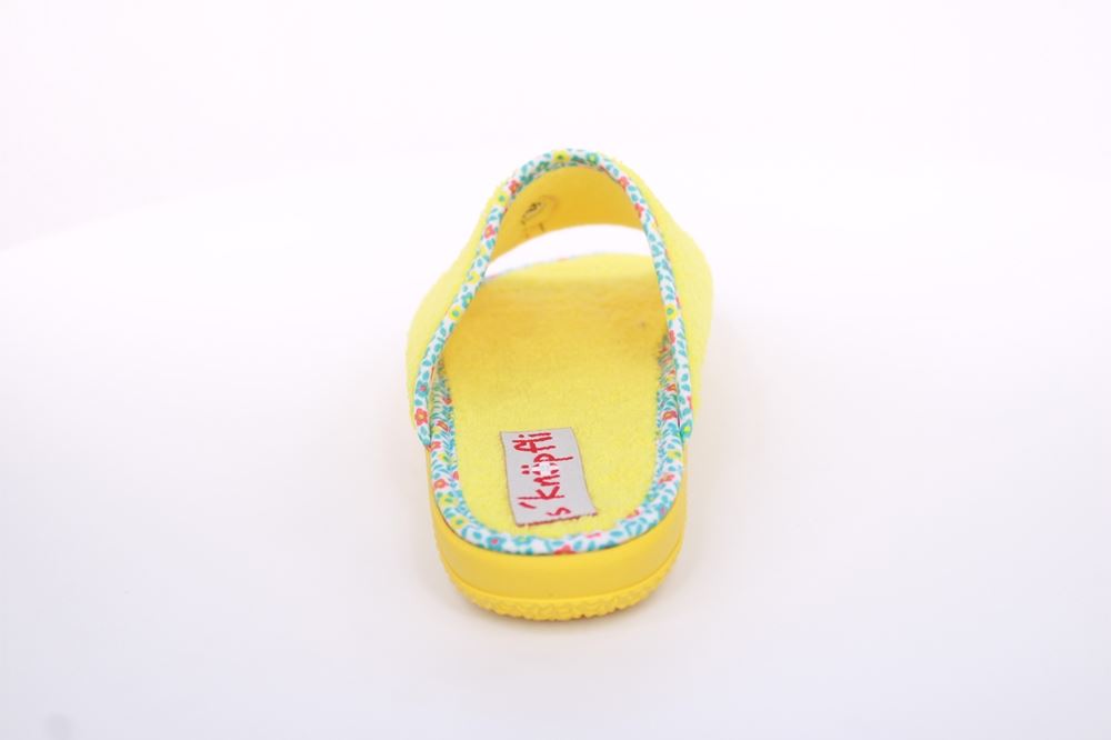 s`knöpfli Damen Pantolette Hausschuh Frottee Fisch- Motiv gelb S13 X27462 