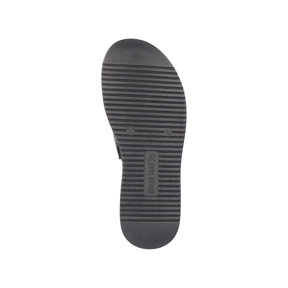 Rieker EVOLUTION Damen Pantolette dekorative Schnalle Sohle Korkoptik Leder schwarz S13 W0803-00 