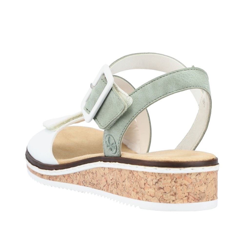 Rieker Sandalette Keilabsatz mintgrün perlweiß V3660-52 