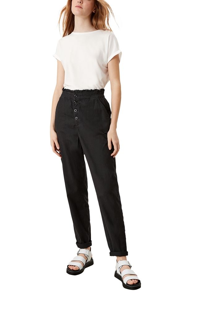 QS designed by High- Waist- Hose Leinenmix beige, schwarz S12 2113451 36 | 9999 black | 