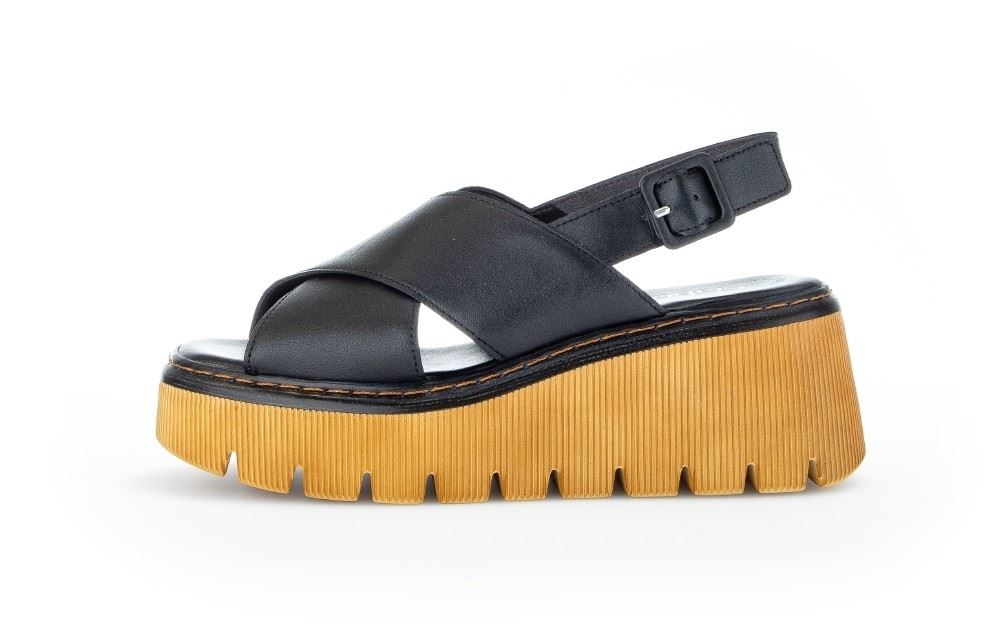 Gabor Plateau Sandale schwarz Leder 84.711.27 5,5 | schwarz (cognac | F