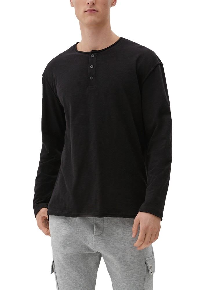 QS designed by Shirt in Flammgarnstruktur braun, schwarz S22  2124127 XS | 8437 BROWN | 