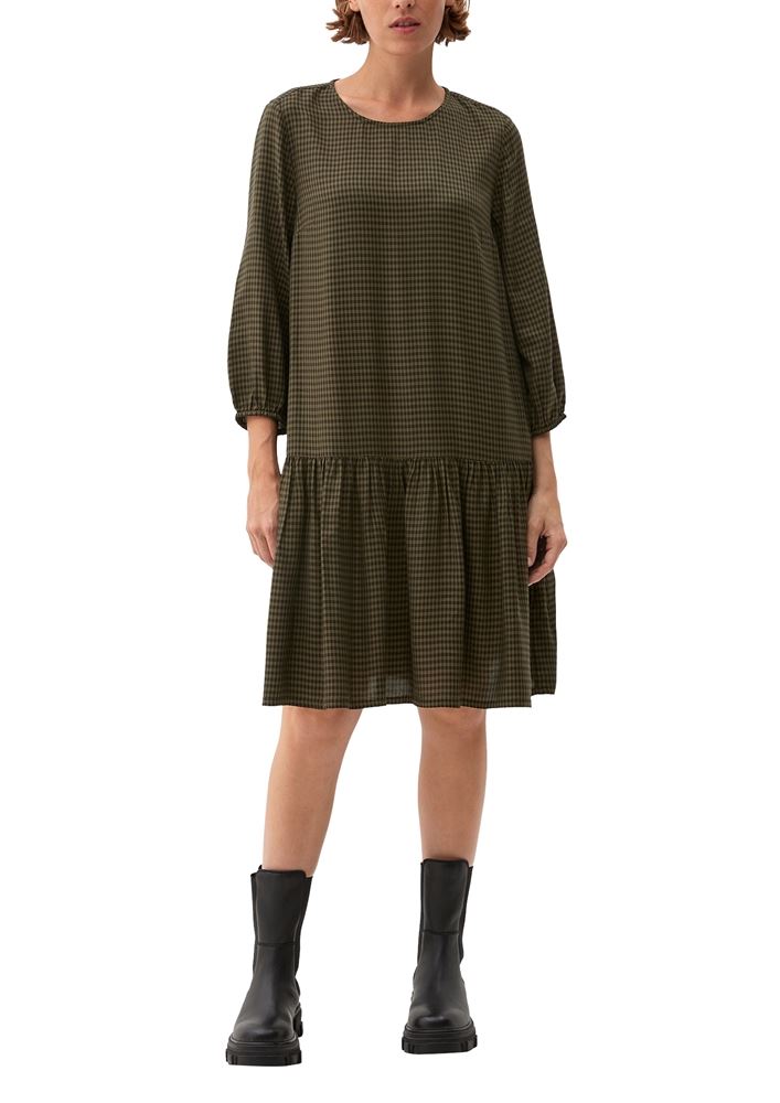 s.Oliver Damen Volantkleid karriert Rundhals-Ausschnitt orange, grün S22 2120724 34 | 79N0 GREEN | 