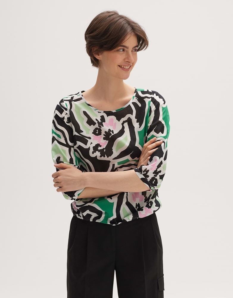 OPUS Printbluse Fu intense 3/4 Arm abstrakter  Blütendruck blau, grün S13  2044711185177 