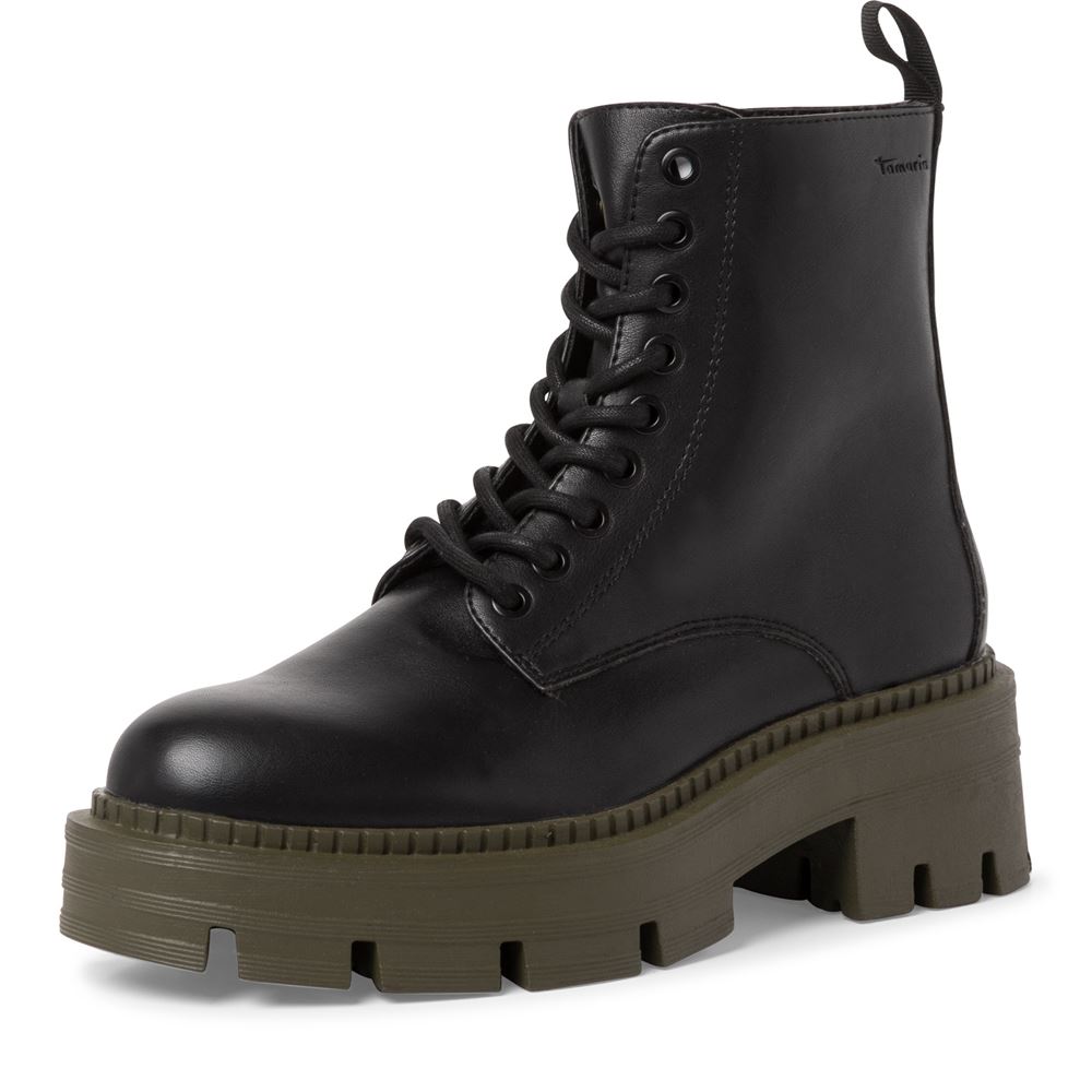 Tamaris Schnürboots Schnürstiefelette markante Sohle TOUCHit-Fußbett schwarz S22 1-1-25286-29 41 | 077 BLACK/OLIVE | 